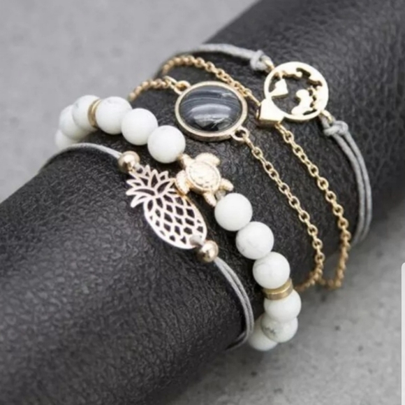 🍉LAST ONE NWT 5 Piece Gray Gold Beaded Bracelets - Picture 3 of 3